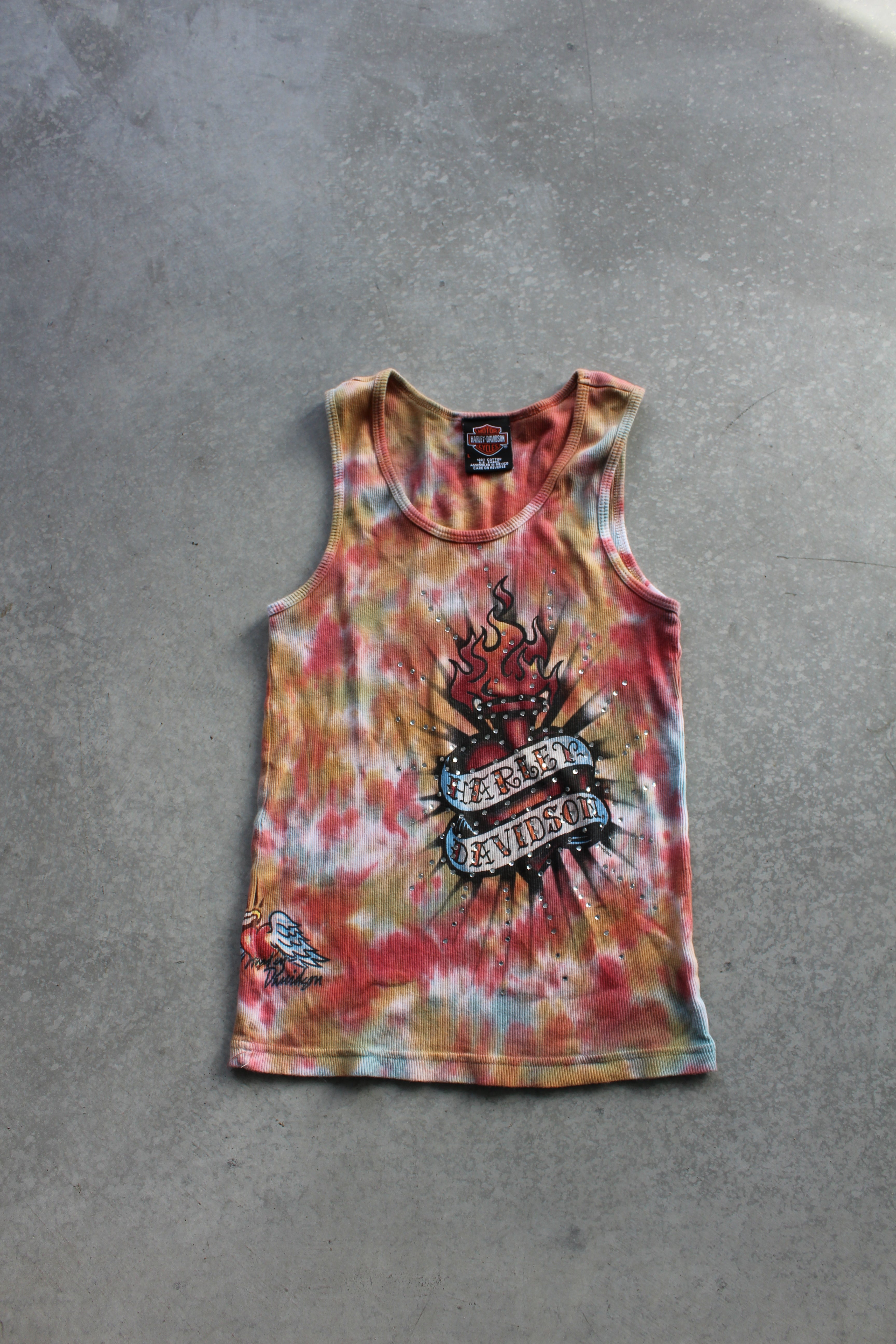 Y2K Harley Davidson Women's Tie Dye Tank Top - L