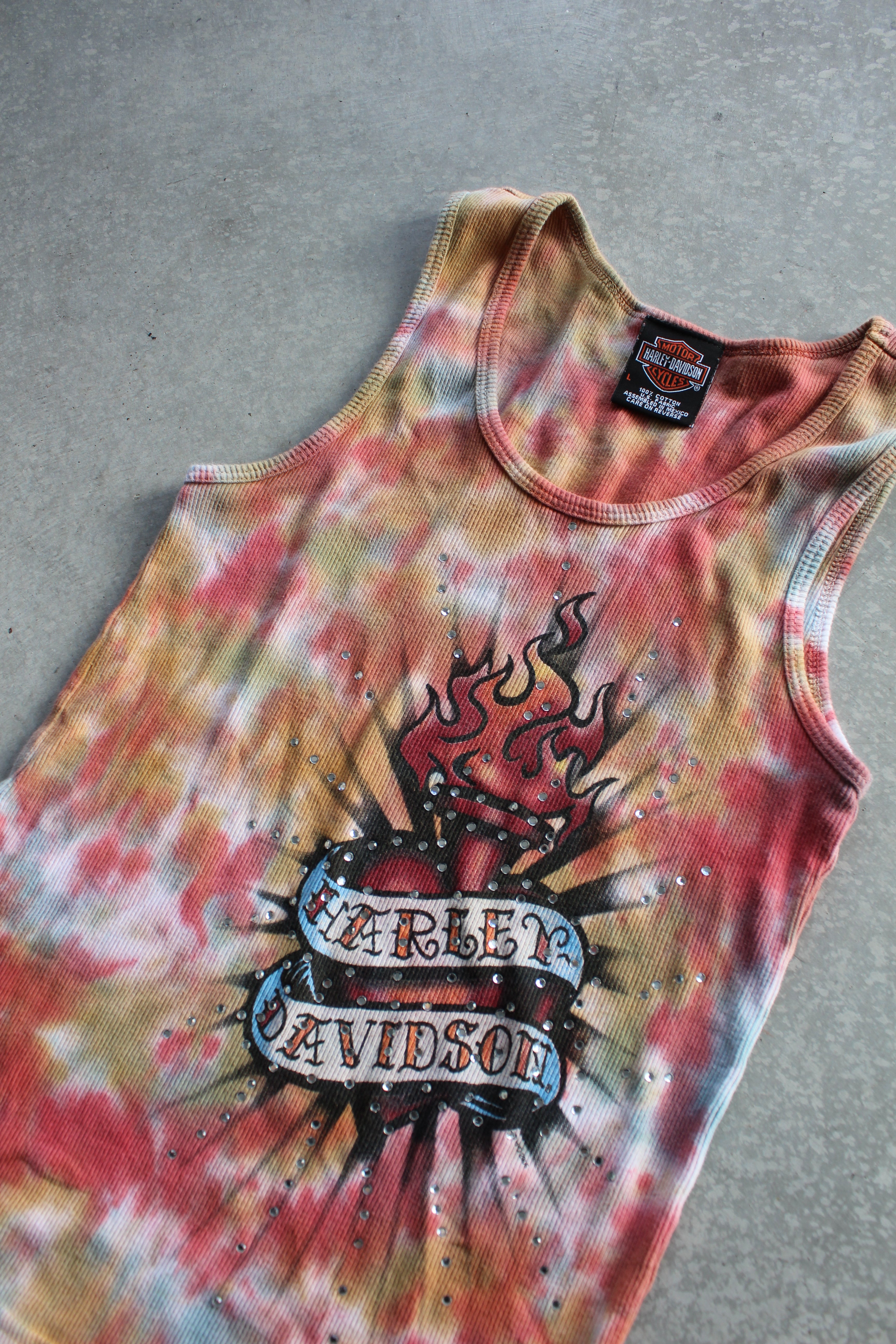 Y2K Harley Davidson Women's Tie Dye Tank Top - L
