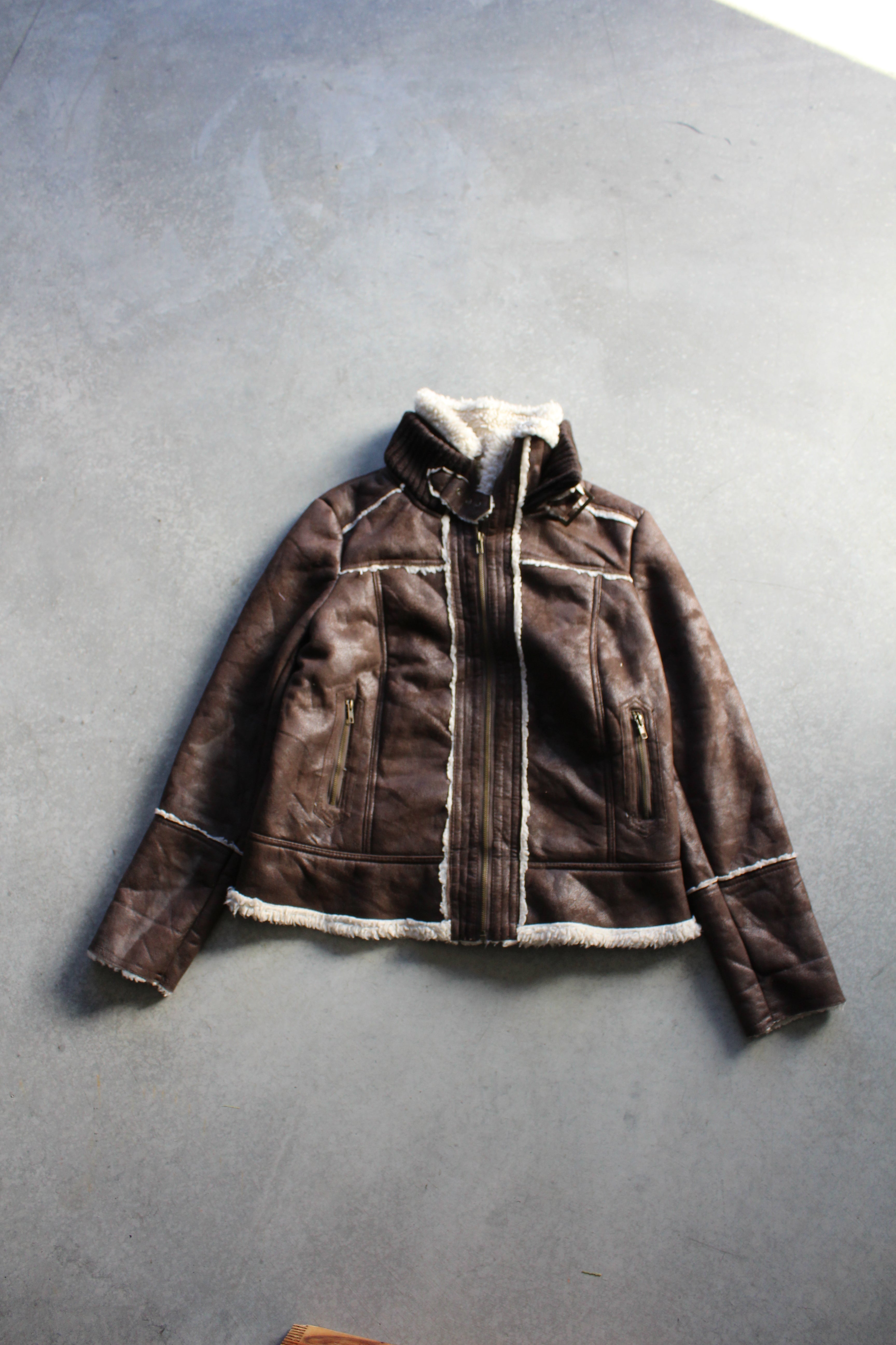 Y2K Faux Shearing Aviator Bomber Jacket - M