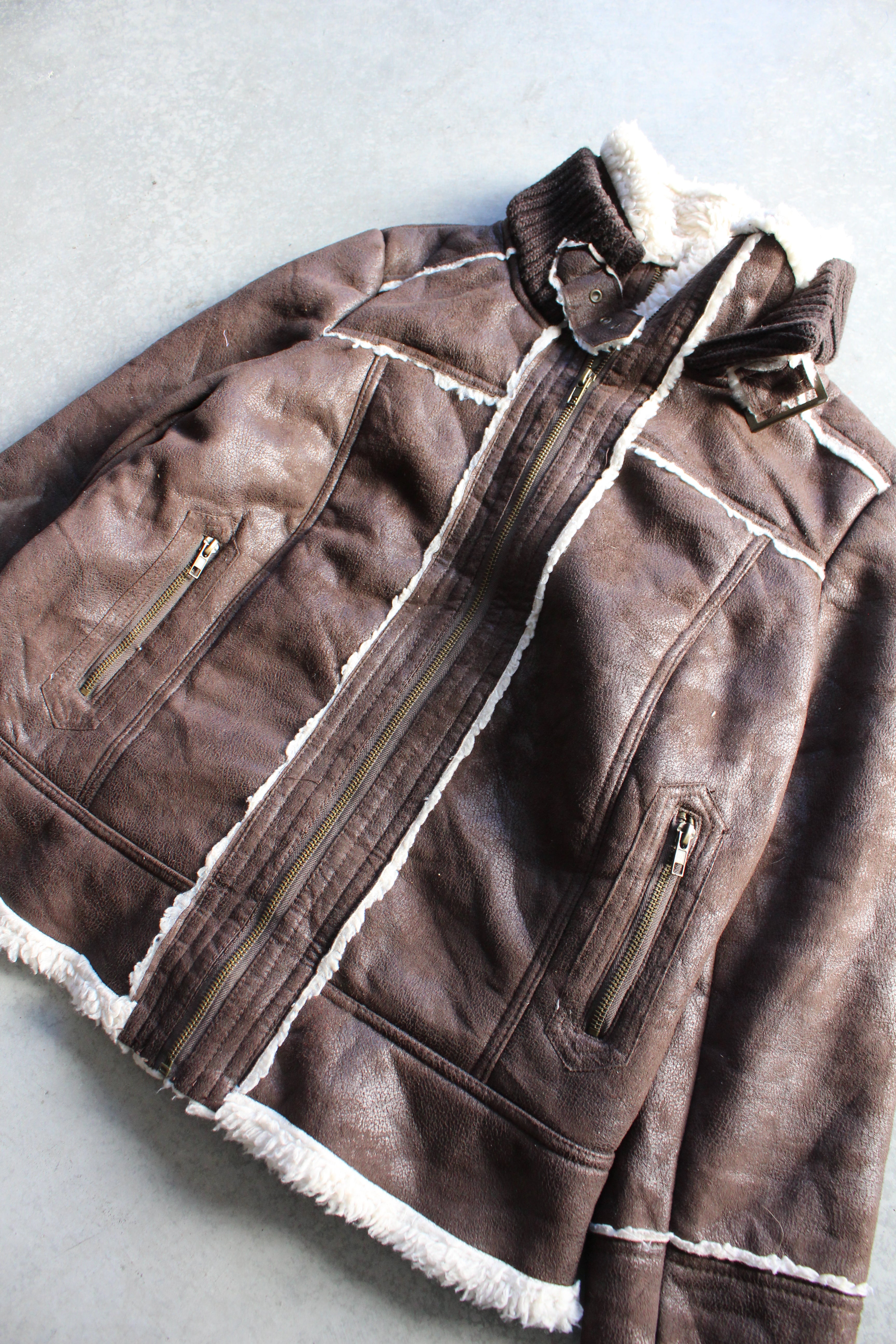 Y2K Faux Shearing Aviator Bomber Jacket - M