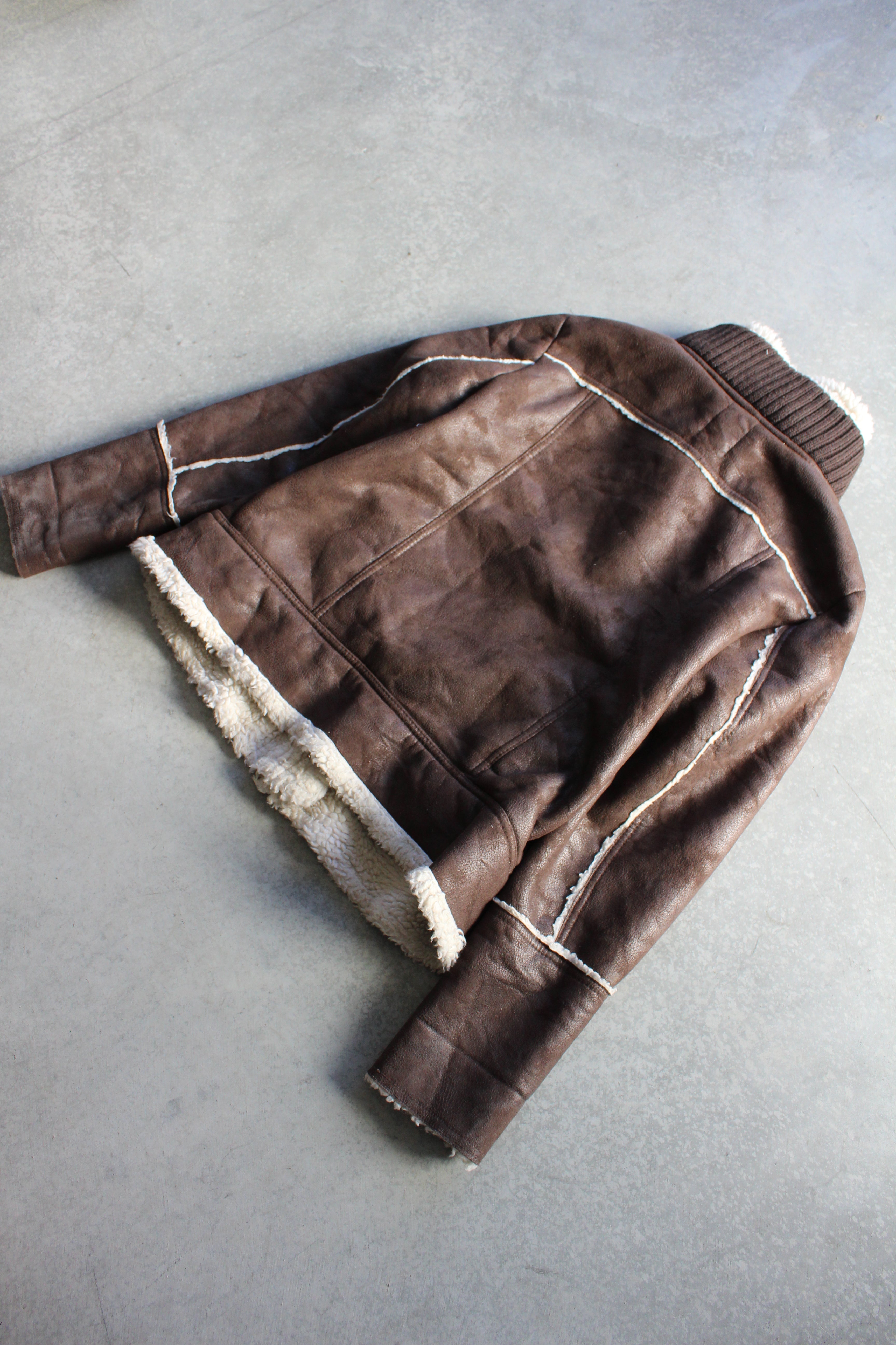 Y2K Faux Shearing Aviator Bomber Jacket - M